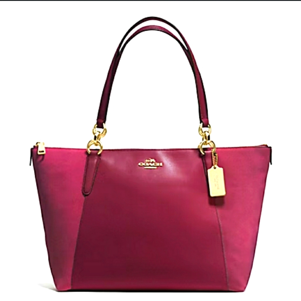COACH Designer Red Ava Tote bag purse Suede leather handbag